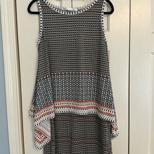 Max Studio Navy, White & Coral Geometric Tank Dress